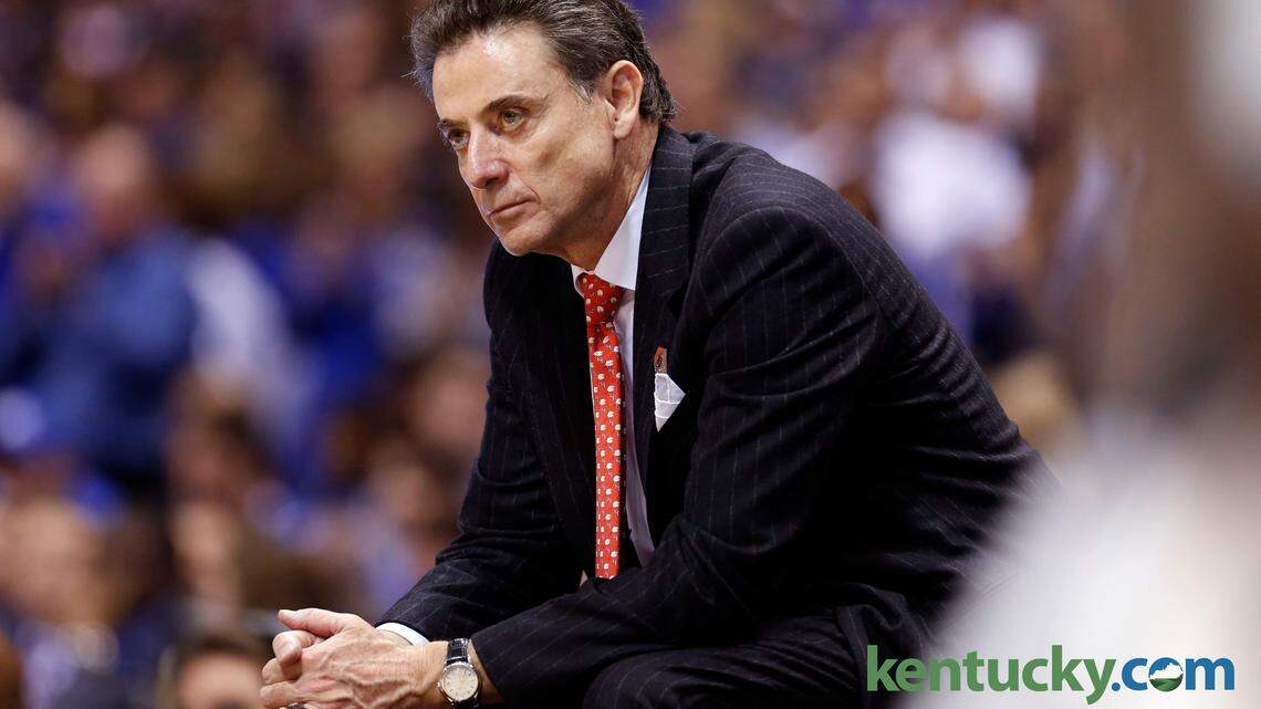 Louisville basketball coach Rick Pitino watched his team play Kentucky on March 28, 2014, Indianapolis, in an NCAA Midwest Regional game. UK won, 74-69.
