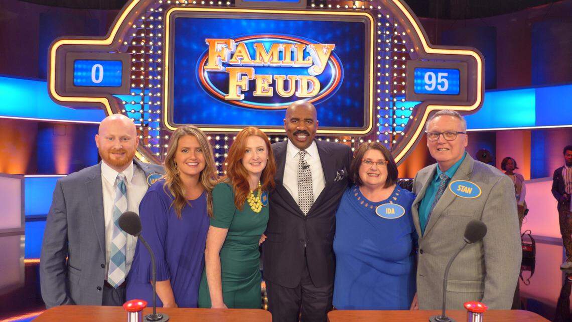 The Holder family of Scott County posed with Family Feud host Steve Harvey.