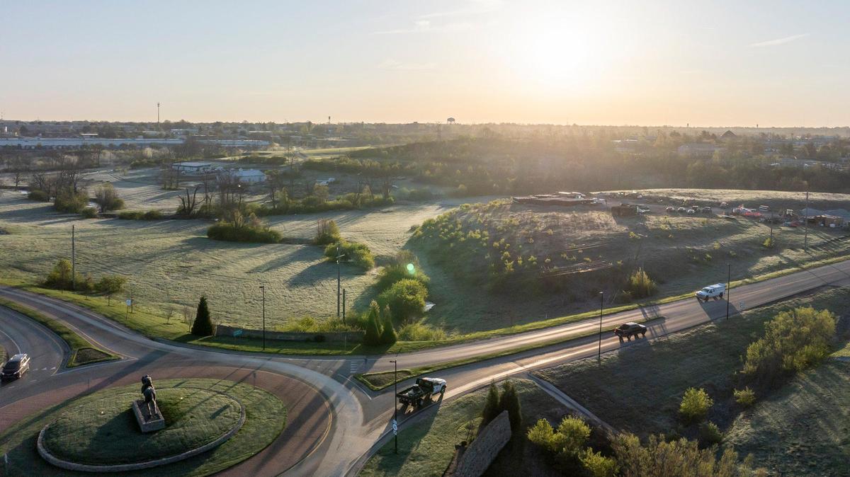 404 Alexandria Drive, on the corner of the Alexandria Drive and Old Frankfort Pike roundabout in Lexington, Ky., is photographed Wednesday, April 9, 2025. Neighbors say the landowner has run afoul of city rules and allowed construction vehicles on the site.