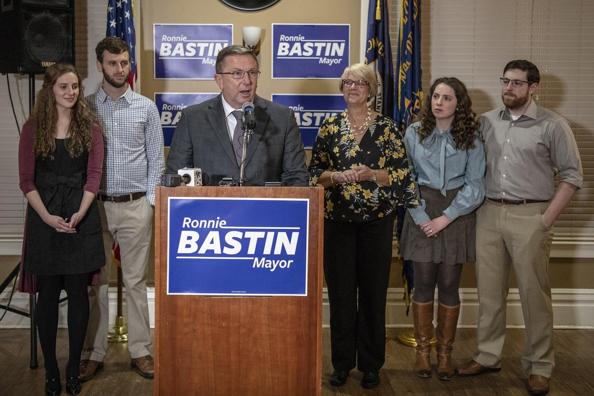 Mayoral candidate Ronnie Bastin, surrounded by family, as he conceded the mayor’s race.
