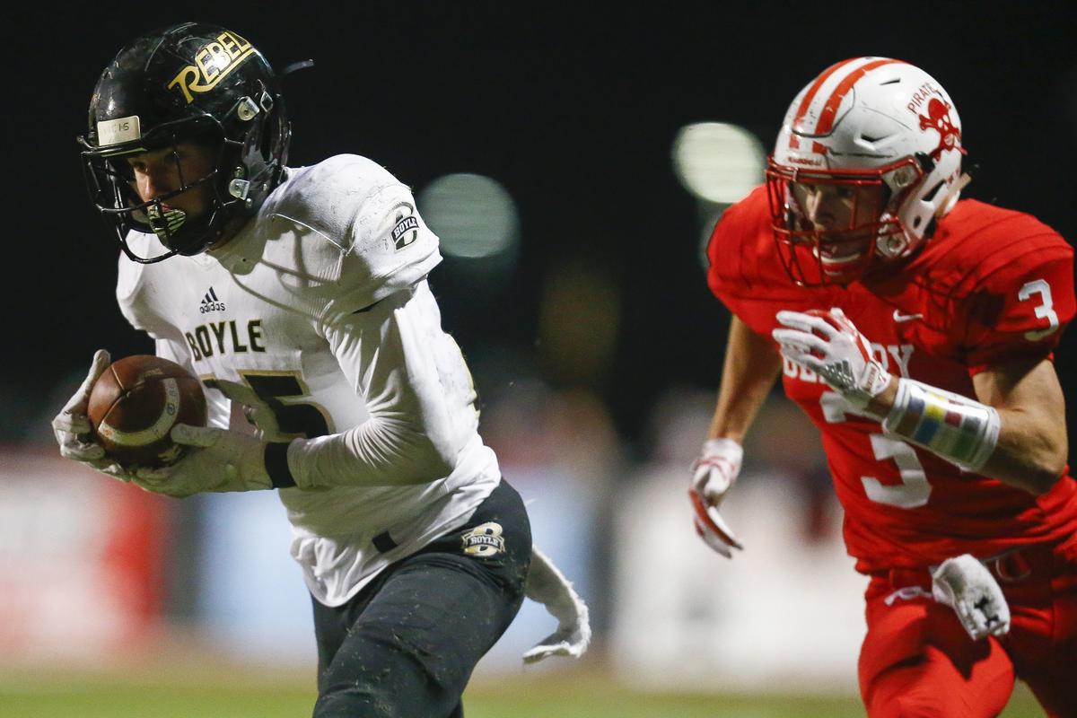 Reese Smith caught a pass during the Class 3A region final Friday at Belfry High School in Belfry, Ky. Boyle County beat Belfry 41-24.