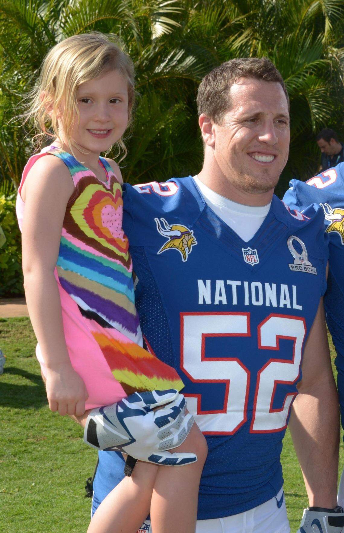 Former Minnesota Vikings linebacker Chad Greenway with daughter Maddyn Greenway at the 2013 Pro Bowl in Hawaii.