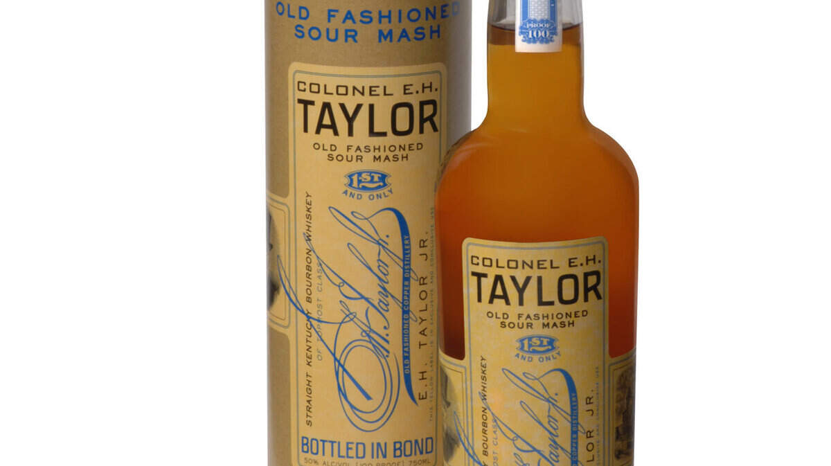 Limited edition, one-time offering of Colonel E. H. Taylor Jr. Old Fashioned Sour Mash Bourbon Whiskey produced by Buffalo Trace Distillery.Ê This Old Fashioned Sour Mash Bourbon is the first of several new E.H. Taylor, Jr. whiskeys to be released over the next few years.  Each offering will showcase a vintage label and canister, reminiscent of TaylorÕs bottles nearly one hundred years ago.  Each bottle will be packaged in a canister, much like something Taylor used during his day. Retail price for the E.H. Taylor Jr. Old Fashioned Sour Mash Bourbon will be available for around $70 per 750ml bottle.ÊÊPhoto Provided by Buffalo Trace Distillery