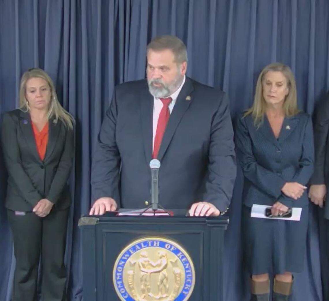 Rep. John Hodgson, R-Fisherville, spoke at a Jan. 9 news conference about House Bill 5, which would criminalize “unlawful camping” in public.