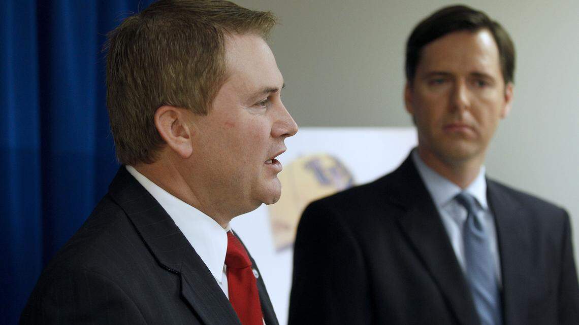Current Agriculture Commissioner James Comer, left, and state Auditor Adam Edelen on Monday reported findings from a scathing audit of the Kentucky Department of Agriculture during the tenure of Richie Farmer, Comer's predecessor.  