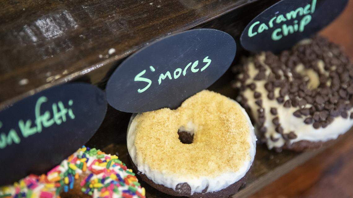 Donuts are displayed at North Lime Coffee & Donuts Thursday, June 6, 2019. The business was reviewed as one of Lexington’s top 10 spots for a cheap bite.