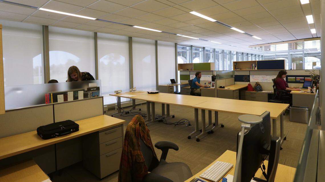 More open office space replaced the original floor plan designed for a secretary pool at the recently renovated Council of State Governments building off Ironworks Pike in Lexington.