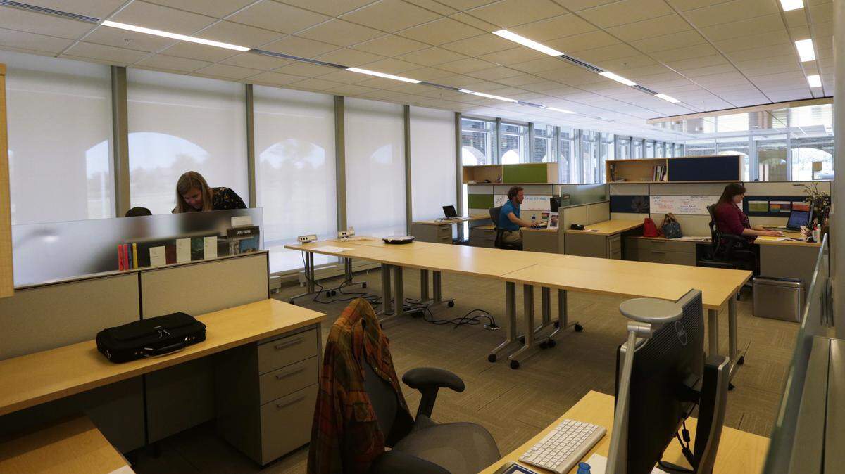 More open office space replaced the original floor plan designed for a secretary pool at the recently renovated Council of State Governments building off Ironworks Pike in Lexington.