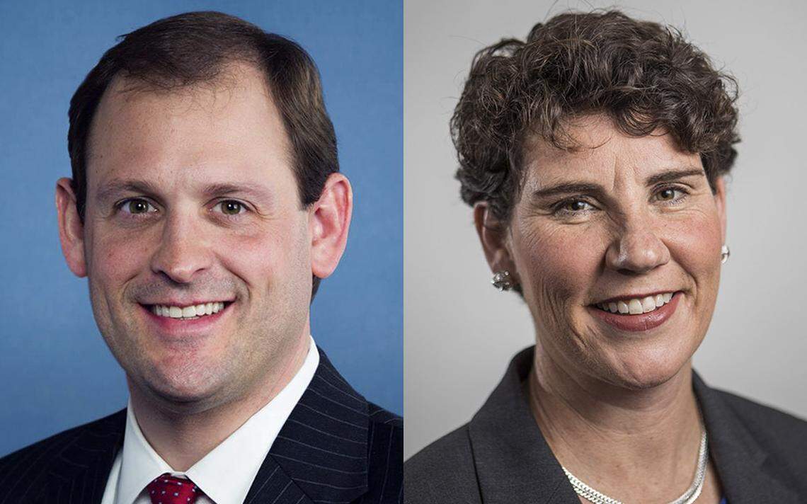 U.S. Rep. Andy Barr, R-Lexington, and Amy McGrath, a Democratic candidate for Congress in Kentucky's 6th Congressional District.