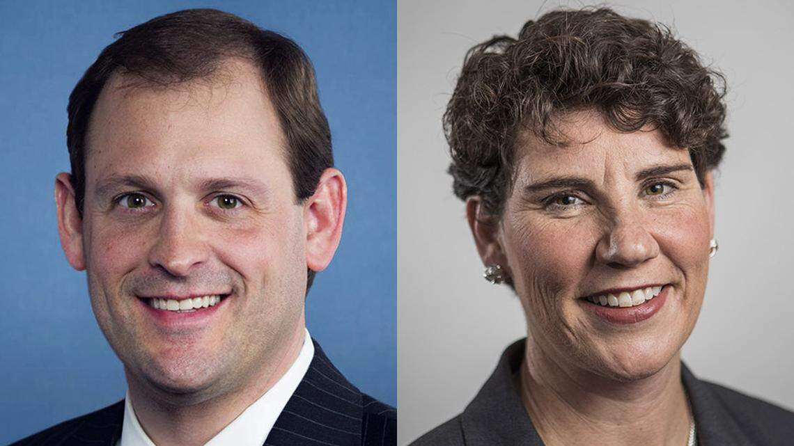 U.S. Rep. Andy Barr, R-Lexington, and Amy McGrath, a Democratic candidate for Congress in Kentucky's 6th Congressional District.