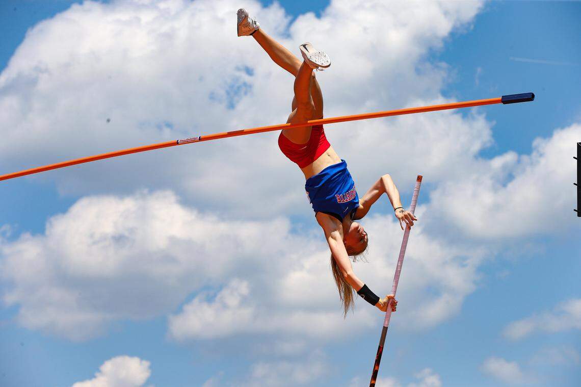 Lafayette’s Sarah Ferguson won the pole vault at the Class 3A, Region 6 meet at Frederick Douglass Saturday, May 18, 2019.