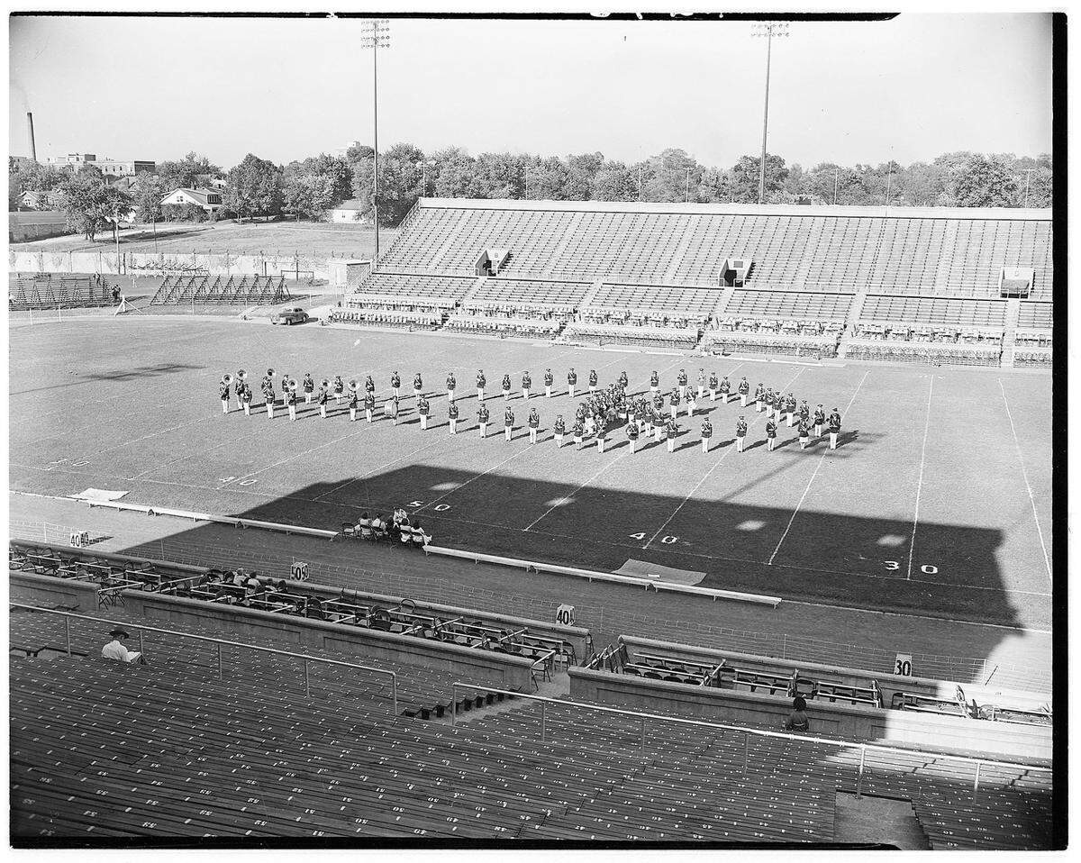 In this Herald-Leader Archive photo, the University of Kentucky’s 80-piece marching band pictured on Stoll Field during a practice session, Oct. 5, 1946.