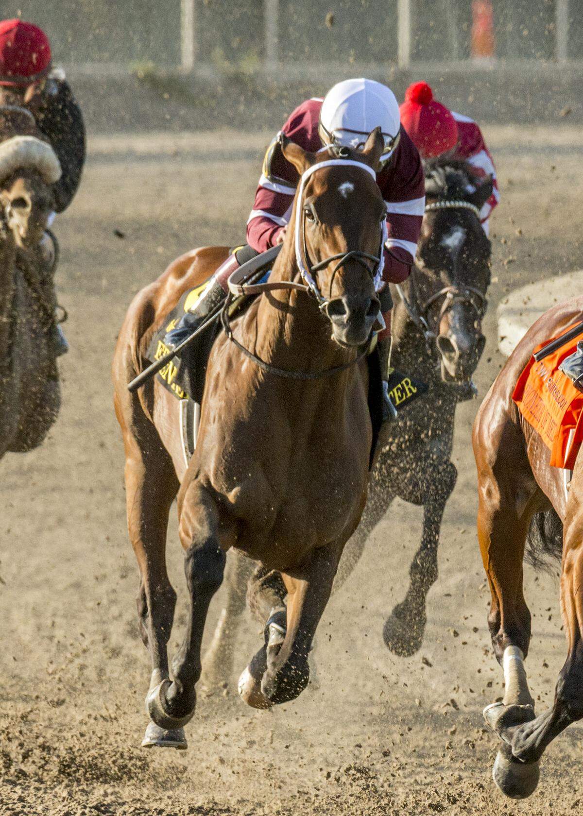 Epicenter, with Joel Rosario aboard, turns for home before winning the $1 million Louisiana Derby at Fair Grounds on March 26.