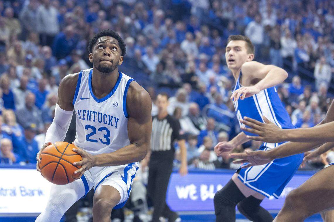 Kentucky forward Mouhamed Dioubate (23), a product of Queens, New York, will be going home when the Wildcats play Michigan State in the State Farm Champions Classic at Madison Square Garden in New York City.