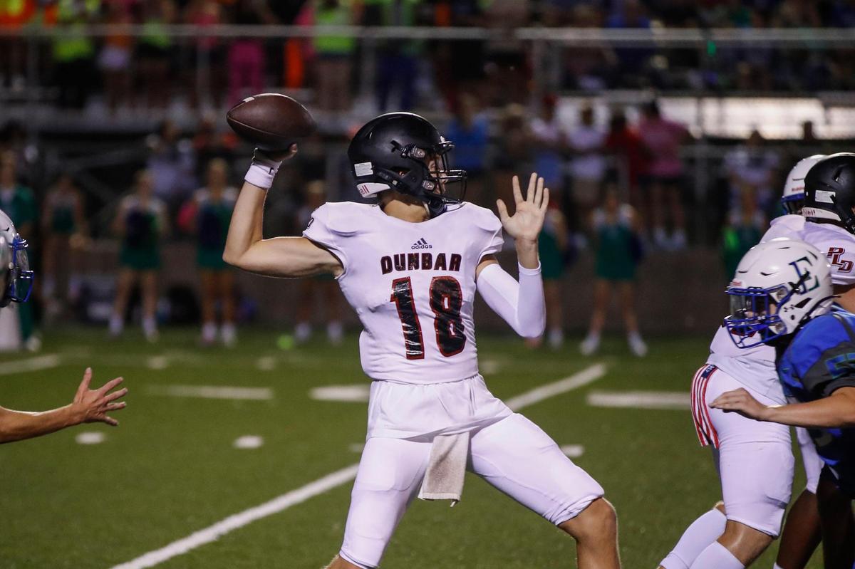 Paul Laurence Dunbar quarterback Ethan Teall throws a pass against East Jessamine during Friday night’s game in Nicholasville.