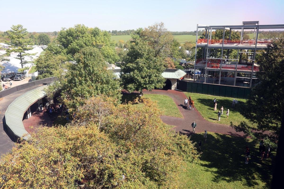 Construction on a new Paddock Building, and other expansion projects, continues at Keeneland Race Course on Saturday, Oct. 5, 2024, in Lexington, Ky. The construction project began in January and has proceeded while Keeneland continues to host its normal racing and sales events at full capacity.
