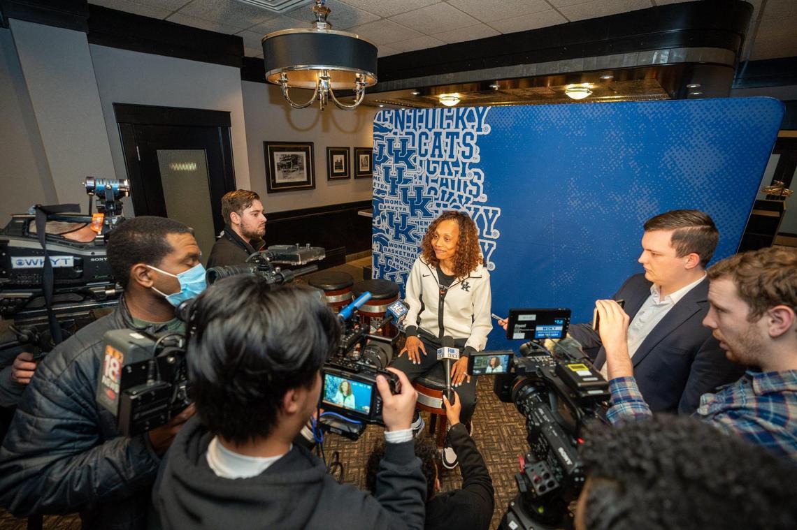 Kentucky Coach Kyra Elzy spoke to media during the Wildcats’ NCAA Selection Show watch party on Sunday night.