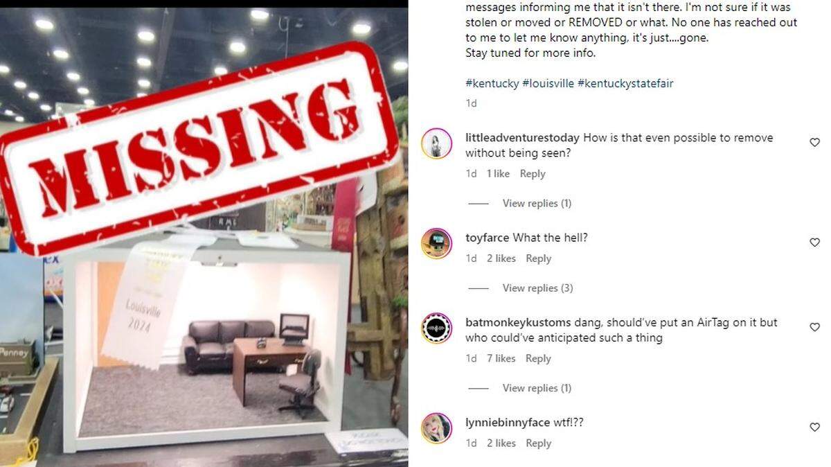 Preston Poling posted a picture of his award-winning miniature build to his Instagram page with a “Missing” stamp on it after Kentucky State Fair officials removed it from display, telling him it was inappropriate.