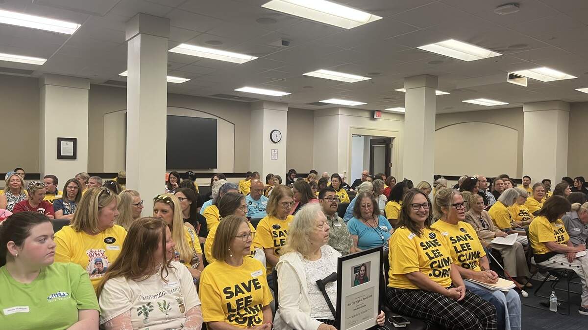 Dozens of people supporting Lee Specialty Clinic are seen in the Capitol Annex room at the Medicaid Oversight and Advisory Board meeting on June 24.