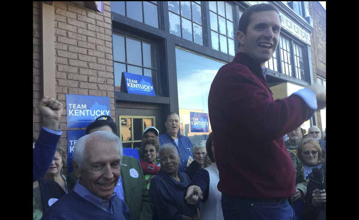 Democratic nominee for governor Andy Beshear made his final campaign sweep through Western Kentucky on Tuesday with his father, former Gov. Steve Beshear, cheering him on to enthusiastic crowds.