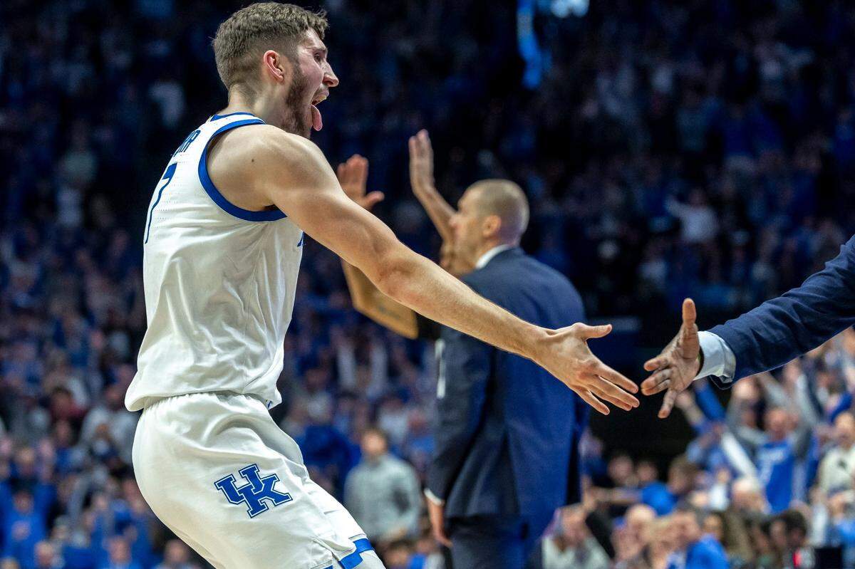 Kentucky forward Andrew Carr reacts after scoring a basket against Florida at Rupp Arena on Jan. 4.