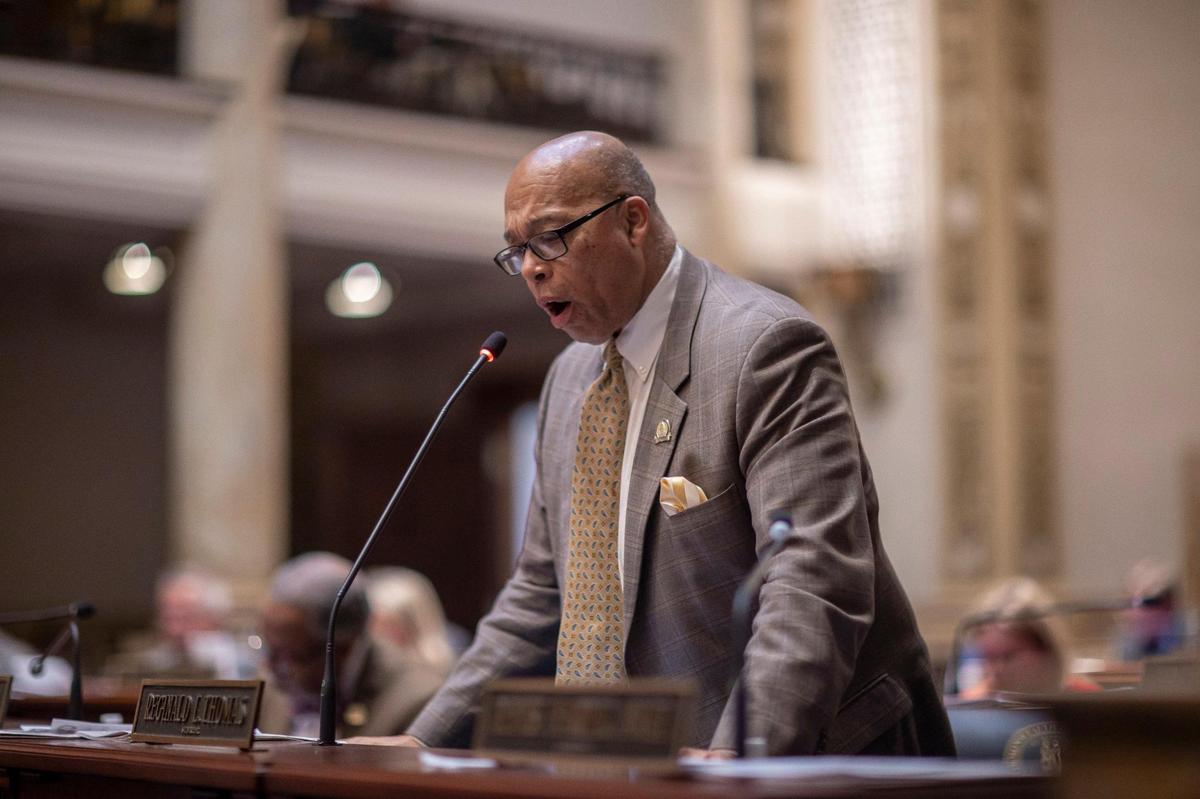 Reginald Thomas, D-Lexington, speaks on the floor of the Senate at the Kentucky state Capitol on Thursday, Feb. 16, 2023.