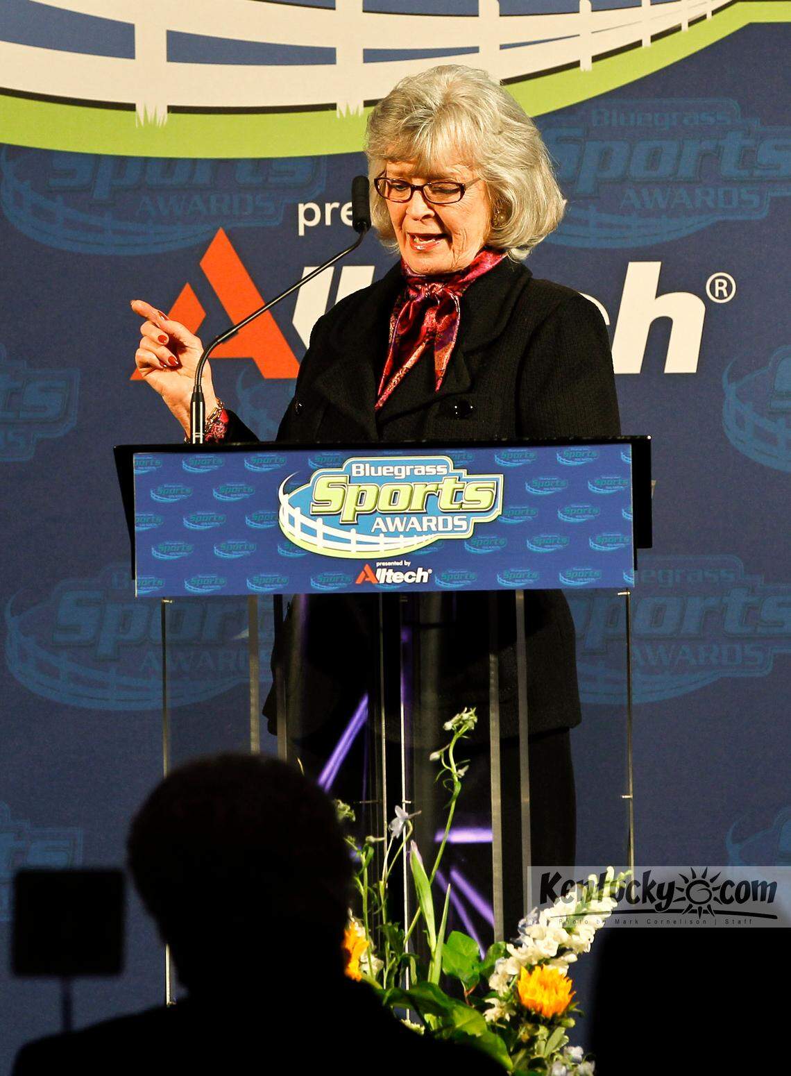 Former Governor Martha Layne Collins addresse sthe crowd during the Bluegrass Sports Awards banquet Wednesday, February 15, 2012, in Lexington, Ky.  Photo by Mark Cornelison | Staff