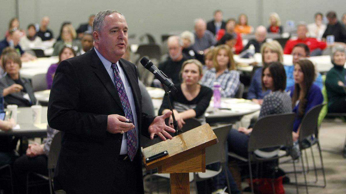 Fayette Schools Superintendent Tom Shelton spoke in early March at forum held at Northeast Christian Church.