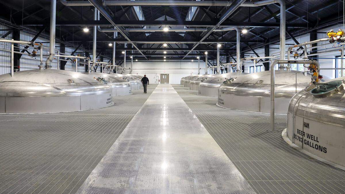 Heaven Hill’s new, $200 million distillery has 10 fermenters, each holding 90,384 gallons. Heaven Hill, the largest privately held distillery in the world, will double its bourbon production in the new facility.