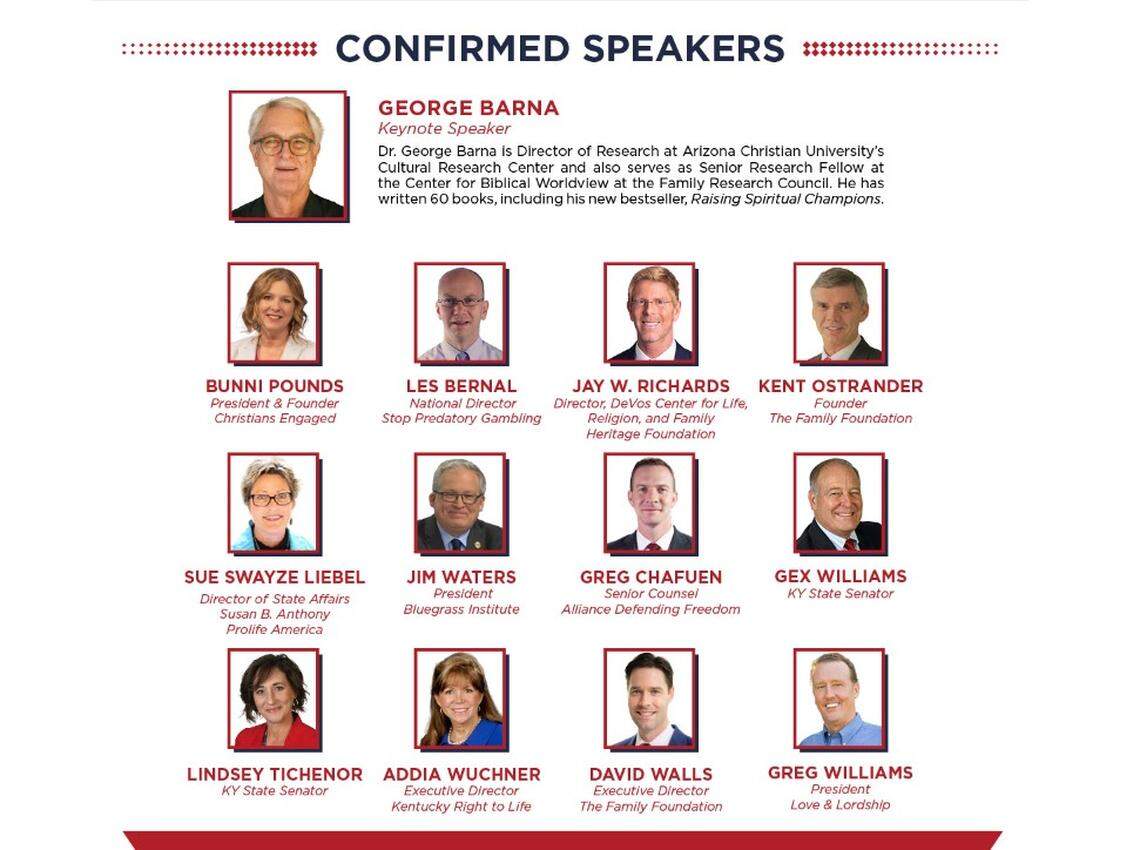 The slate of speakers at the second-annual Kentucky Family Forum, hosted by the Family Foundation on Saturday, Oct. 12.