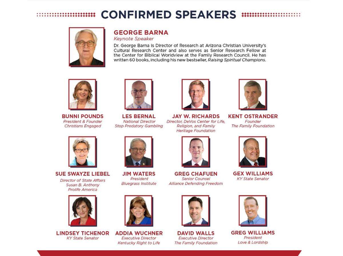 The slate of speakers at the second-annual Kentucky Family Forum, hosted by the Family Foundation on Saturday, Oct. 12.
