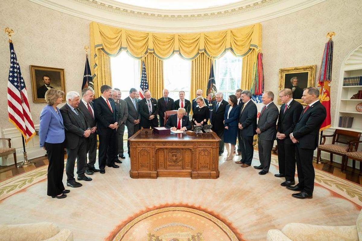 Members of Congress, including Rep. Hal Rogers, a Republican from Somerset, were in the Oval Office on March 12, 2019 when President Donald Trump signed a public-lands bill that included national monument status for the Mill Springs battlefield in Pulaski and Wayne counties.