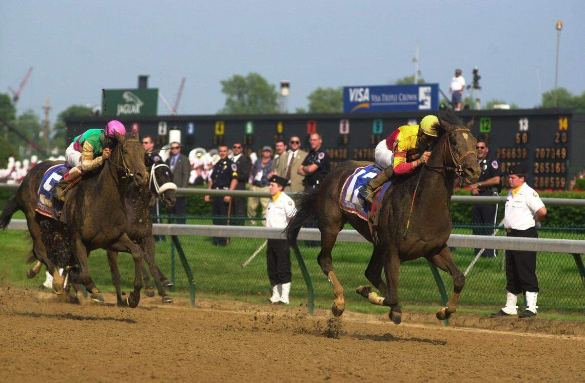Fusaichi Pegasus, ridden by Kent Desormeaux, won the 126th Kentucky Derby by a length and a half over Aptitude in 2000.
