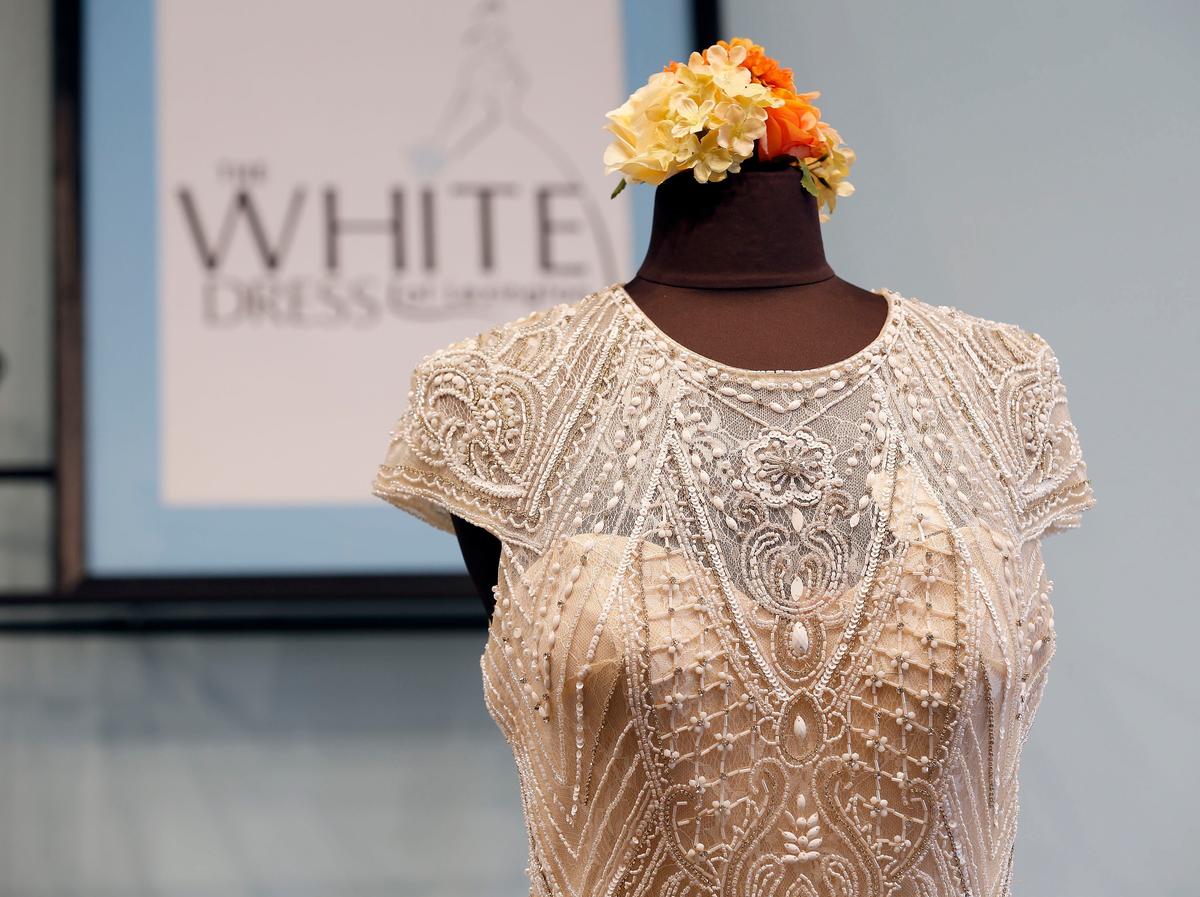 One of the wedding dresses at The White Dress of Lexington at 740 National Avenue. This building has been remodeled to hold several women-owned businesses.