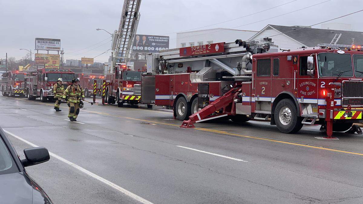 Winchester Road was blocked off on Friday by fire equipment working on a business fire in the 900 block.