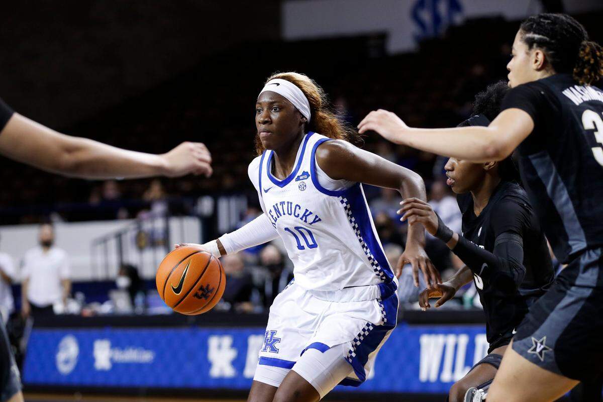 In her celebrated Kentucky Wildcats career, Rhyne Howard (10) has led the Cats in scoring in 69 games, in rebounding in 59 and in assists in 39.