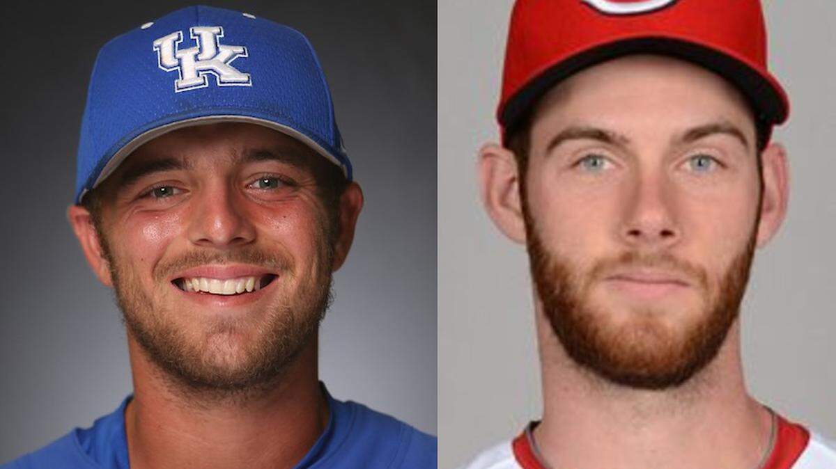 Former University of Kentucky player Ben Aklinski, left, hit two home runs in the Lexington Legends’ home opener Tuesday night. Former Cincinnati Reds pitcher Tony Cingrani, right, picked up the save by striking out three in the ninth.