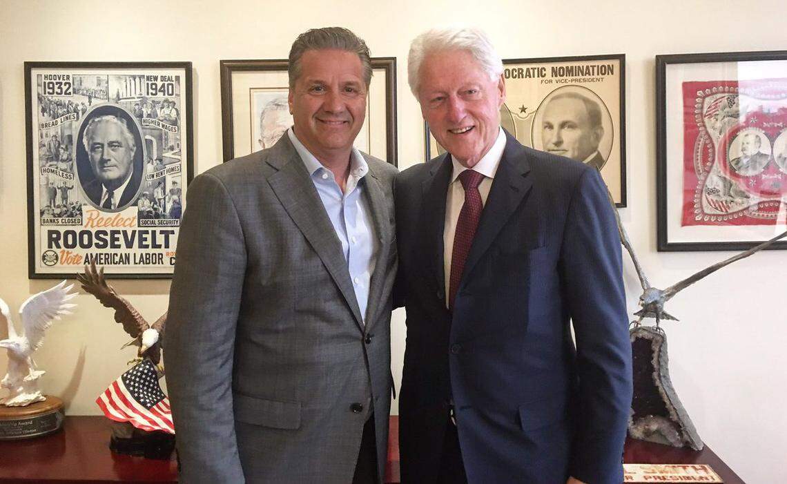 Former president Bill Clinton, pictured here with John Calipari in 2017, joined the UK basketball coach for his “Coffee with Cal” series on Facebook Live on Monday.