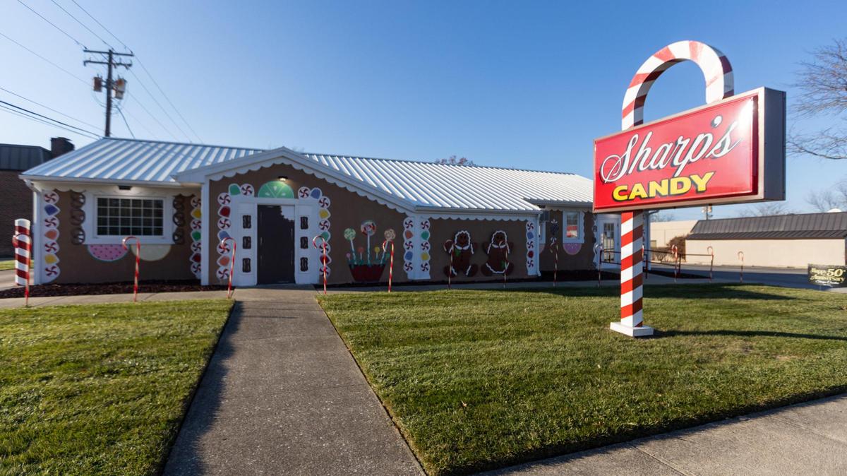 The gingerbread house themed exterior of Sharp’s Candies on Regency Road, November 28, 2023.