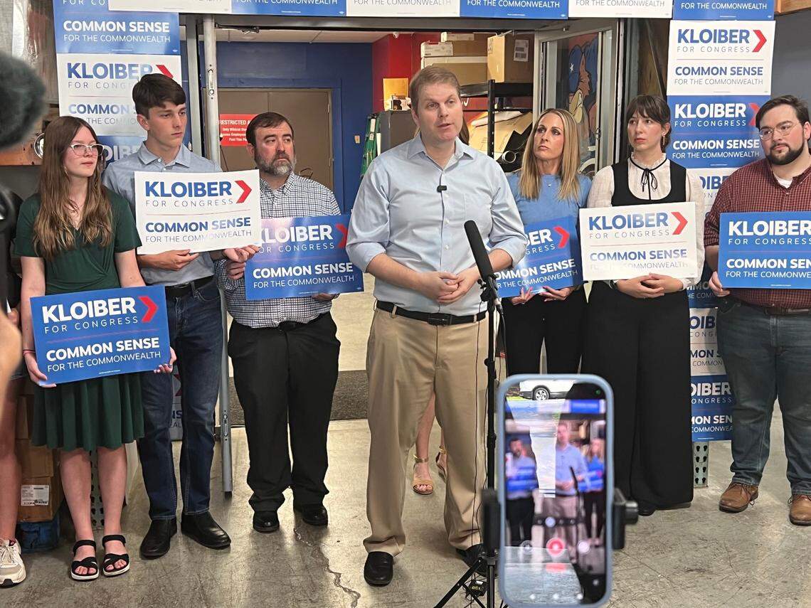 Former Lexington Councilman David Kloiber speaks during an event to kick off his 2026 campaign for the Democratic nomination to represent Kentucky’s Sixth Congressional District in Congress in Lexington, Ky., Wednesday, June 4, 2025.