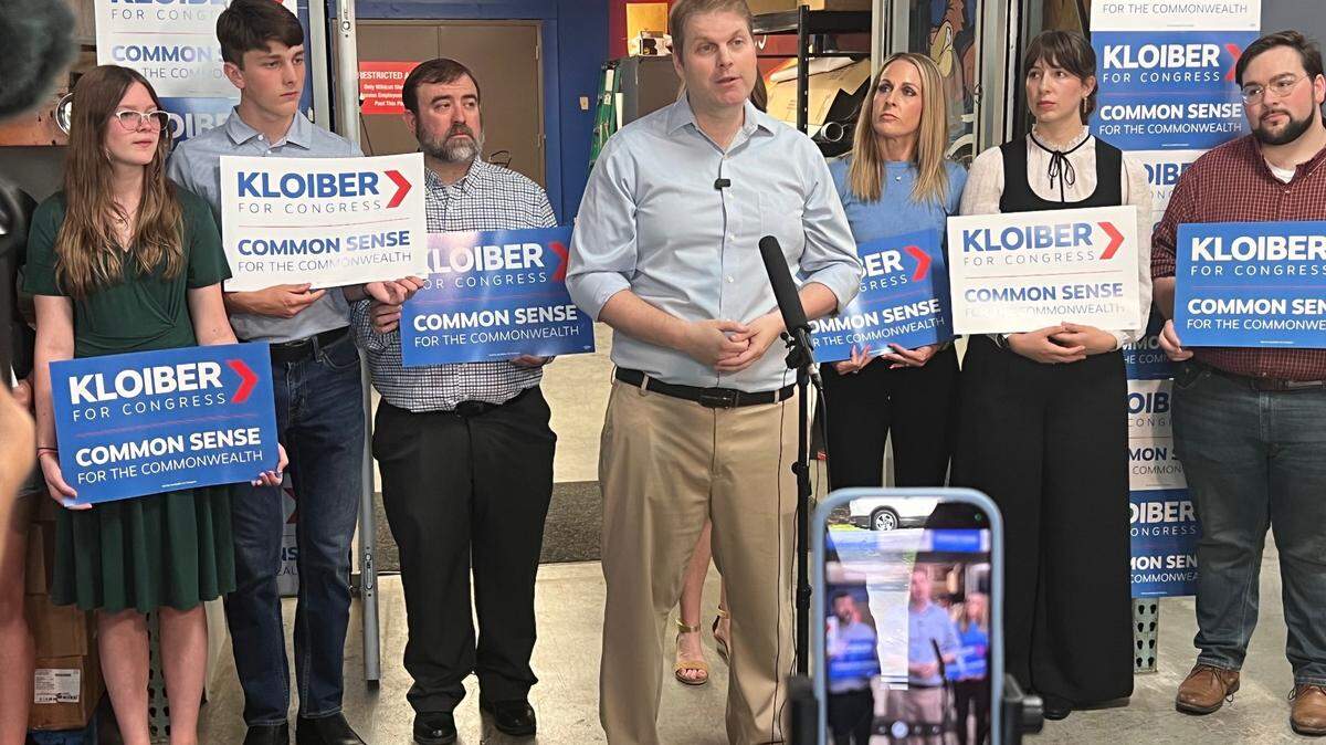 Former Lexington Councilman David Kloiber speaks during an event to kick off his 2026 campaign for the Democratic nomination to represent Kentucky’s Sixth Congressional District in Congress in Lexington, Ky., Wednesday, June 4, 2025.