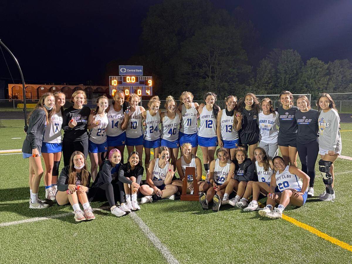 Henry Clay’s girls’ lacrosse team defeated Woodford County 10-9 in double overtime for the Commonwealth Lacrosse League girls’ state championship on May 8 at Henry Clay High School.