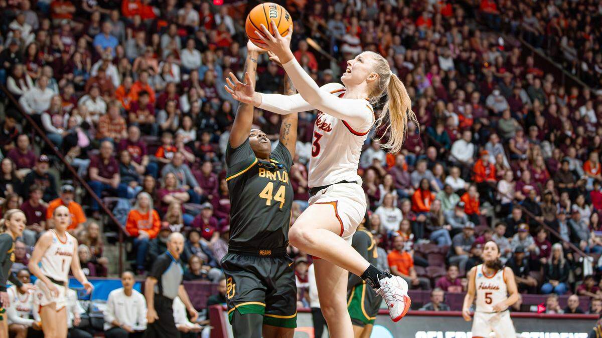 Clara Strack, called into emergency starting duty in the NCAA Tournament, scored 17 points in Virginia Tech’s first-round victory over Marshall, and posted her first double-double (18 points, 10 rebounds) against Baylor.