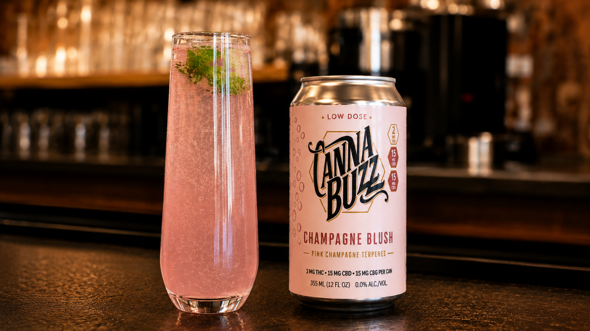 Cannabuzz Bar & Dispensary’s newest canned, ready-to-drink THC-infused beverage, Champagne Blush, is available in low dose (2 mg THC) and high dose (5 mg THC) at the Distillery District bar, retail distribution across Kentucky, including Liquor Barn, and online.
