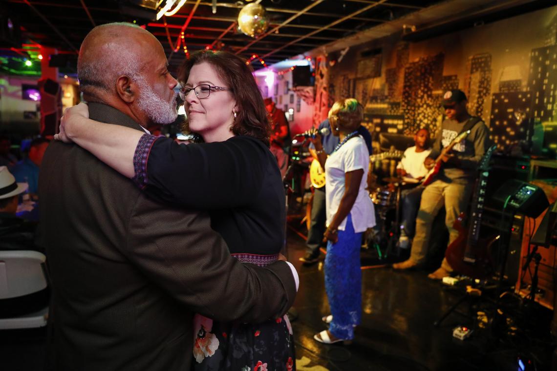 Tim Longwood, of Winchester and Kim Richardson of Shelbyville, danced as the Tee Dee Young Band performed at Tee Dee’s Blues Club Monday in Lexington.
