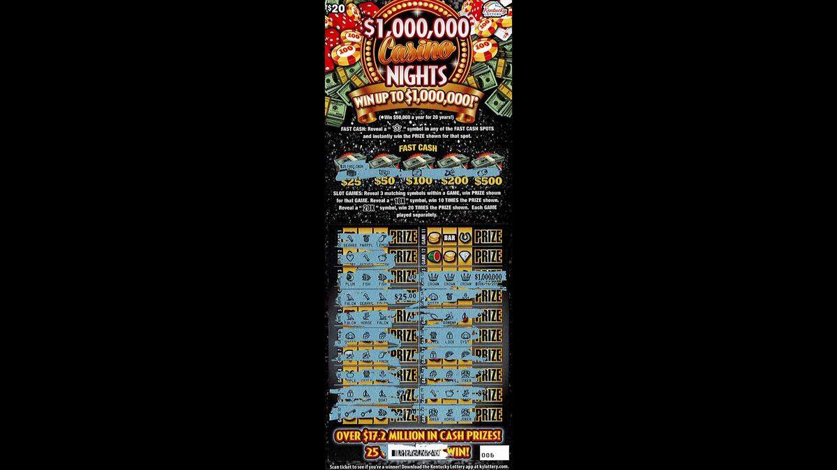 A Kentucky man was able to collect a $1 million top prize this month after scratching off this $20 Casino Nights lottery ticket.