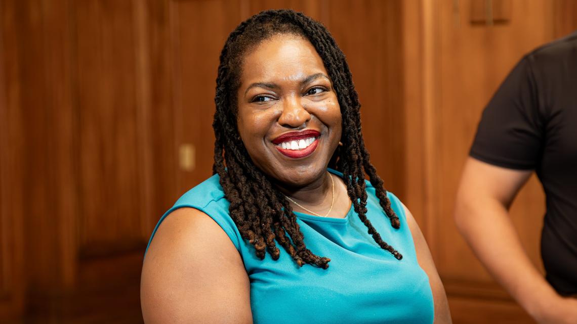 Councilwoman Denise Gray of District 6 held a press conference on the first floor of the Lexington-Fayette Urban County Government Center building on E. Main Street, giving her resignation announcement and endorsing Christian Wellman as her chosen replacement on July 23, 2025, in Lexington, Ky.