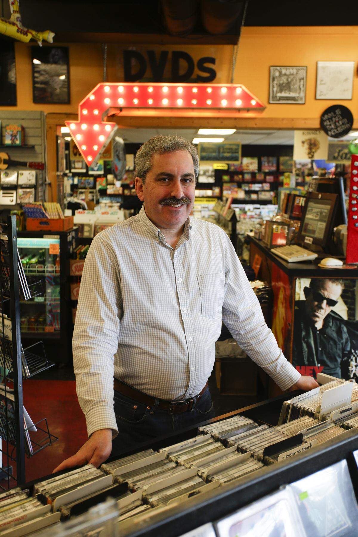 Steve Baron and CD Central photographed  on Tuesday April 7, 2015 for the store’s 20th anniversary. 