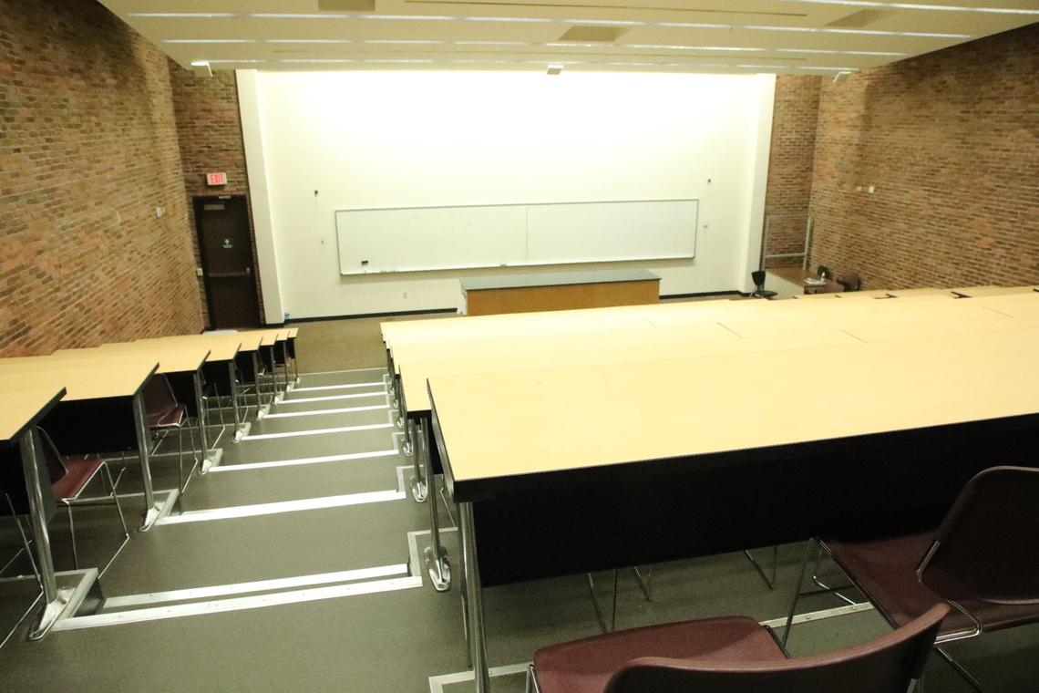 One of the larger classrooms at White Hall, the largest classroom building at the University of Kentucky prior to the start of major renovations on June 5, 2024, in Lexington, Ky.