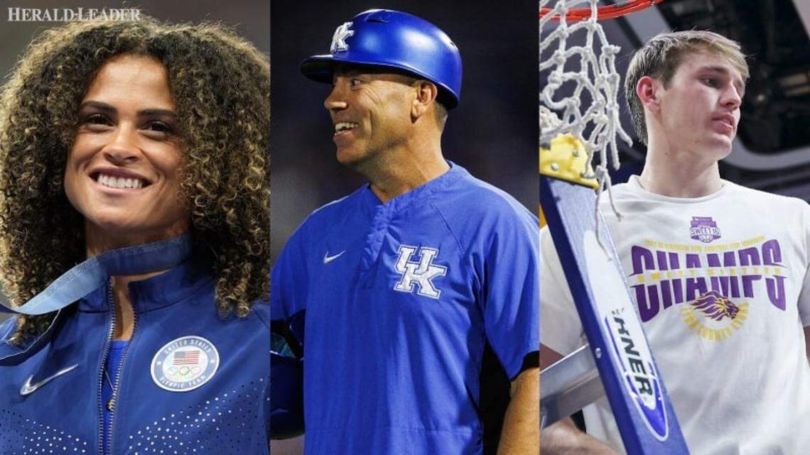 From left to right, Sydney McLaughlin-Levrone, Nick Mingione and Travis Perry were the top three vote-getters for the 2024 Lexington Herald-Leader Kentucky Sports Figure of the Year award.